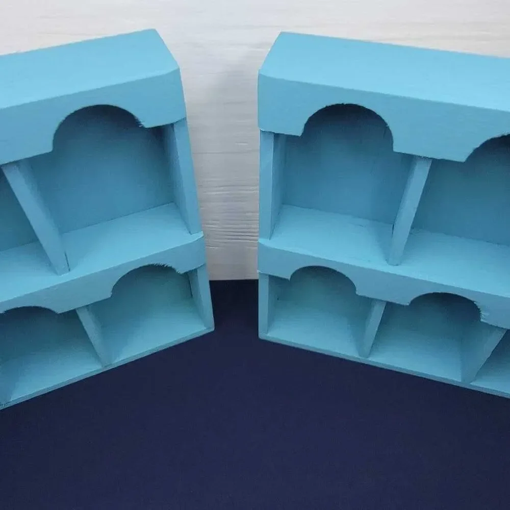 Teal Arched Cubby Shelves Pair 6 Compartment Wood Display Storage 8.25x8